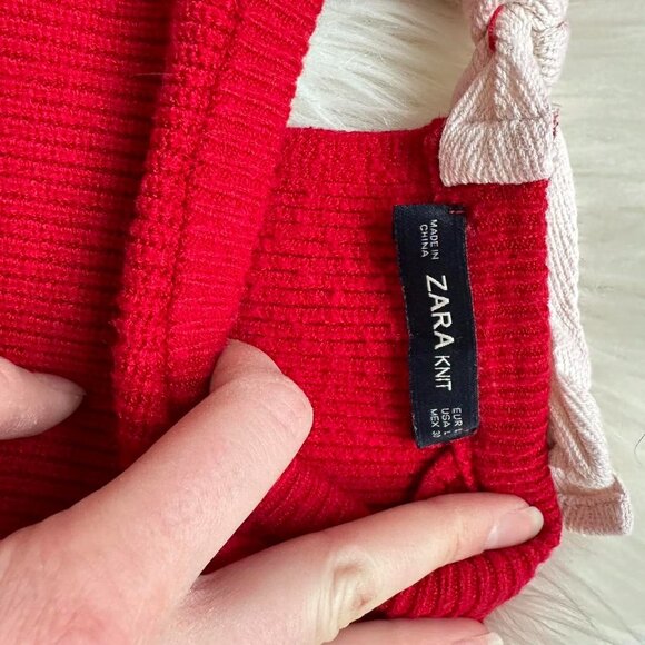 Zara Red Knit Pullover Sweater with Tie Back - Picture 5 of 6